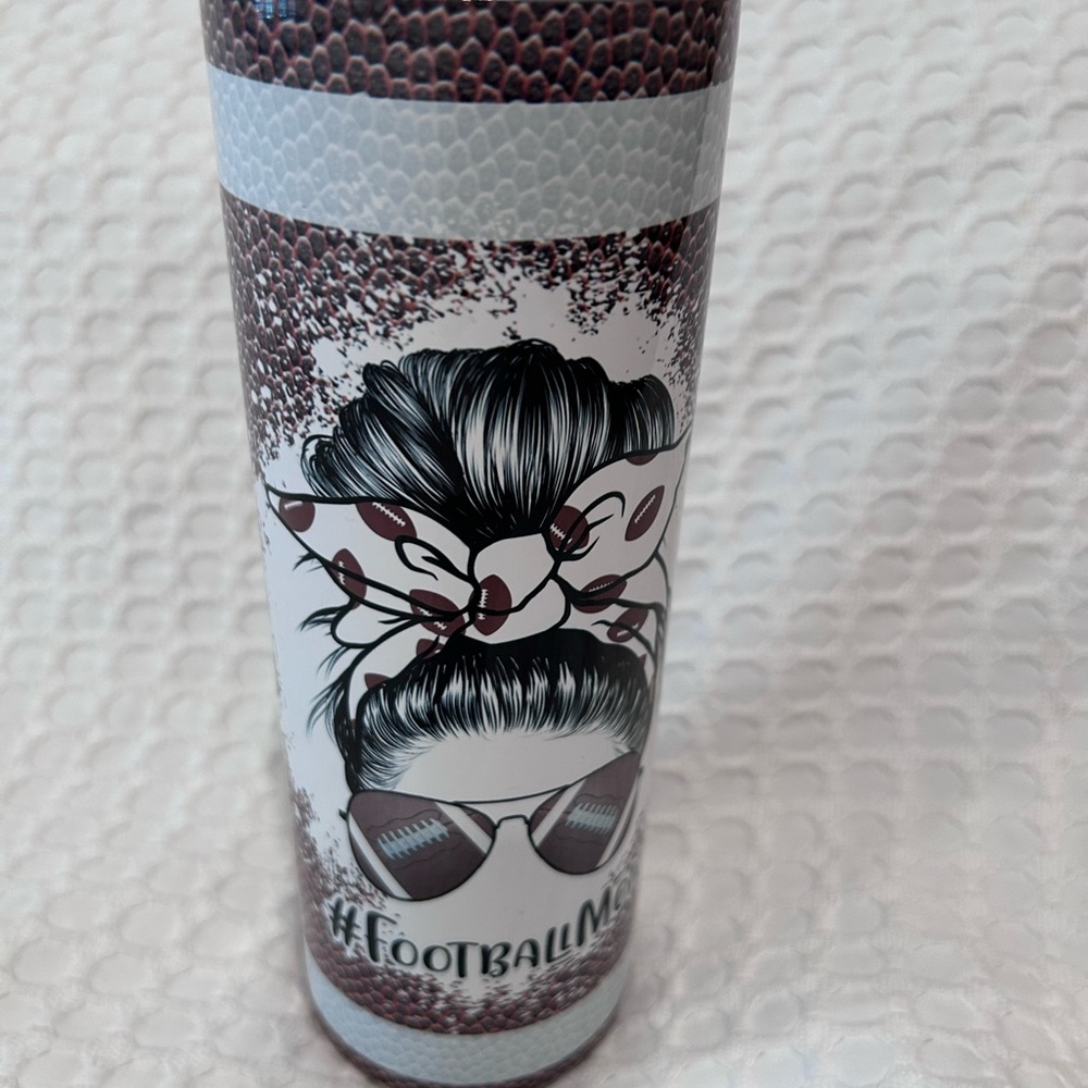 Football Mom Tumbler with Hair and Sunglasses Design